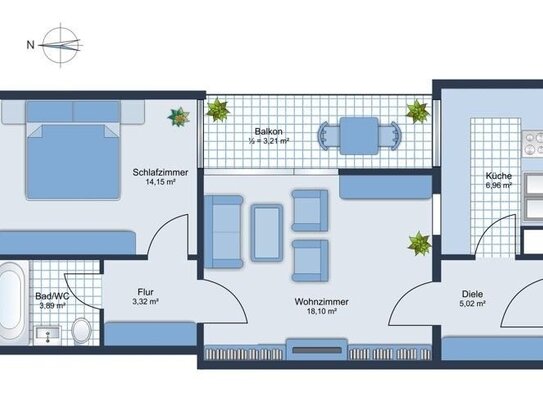 Vermietete 2-Zimmer-ETW mit TG-Stellplatz