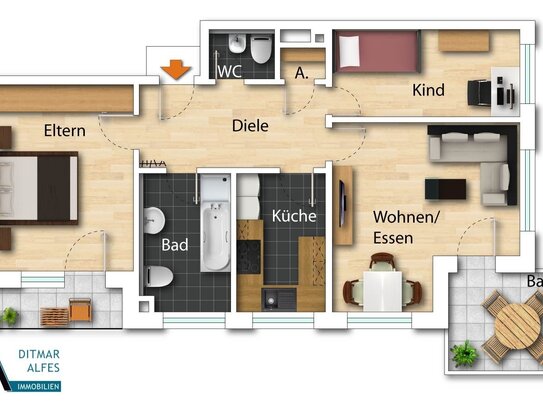 Frisch renovierte Wohnung mit zwei Balkonen und Tiefgaragenstellplatz