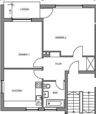 2 Zimmer Wohnung nur mit WBS (1 - 2 Personen) Sudetenstraße 31 - 33, 35039 Marburg