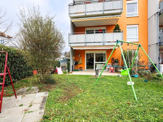 Neuwertige GARTENWOHNUNG in Stetten: barrierefrei mit 3- Zimmern, Terrasse, Gäste-WC u. TG-Stellpl.