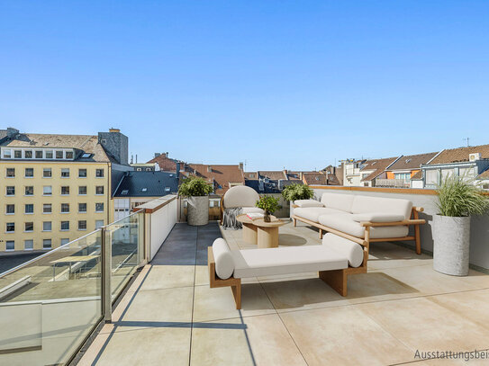 Erstbezug im Neubau: Riesige Dachterrasse und hohe Decken