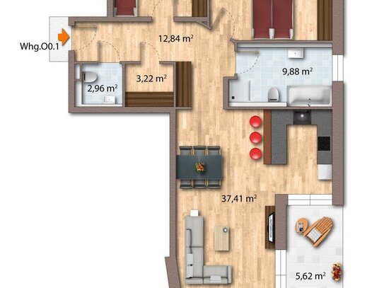 WE 14: Gut geschnittene 3-Zimmer-Wohnung im hochwertigen Neubau