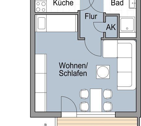 Schicke 1 Zimmerwohnung mit Balkon