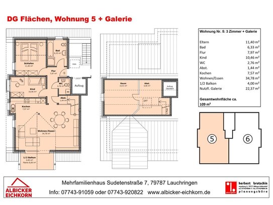 4 Zi. DG mit Balkon inkl. Galerie ca. 109 m² - Wohnung 5 - Sudetenstr. 7a, 79787 Lauchringen - Neubau