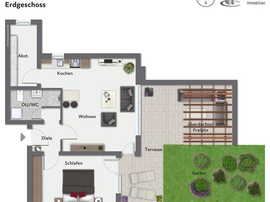 Eigentumswohnung mit Terrasse und eigenem direkten Gartengrundstück, Tiefgaragenstellplatz, TOP Lage