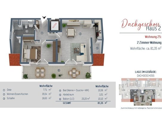 XXL-Dachwohnung mit 2 Zimmern und großem Südwest-Balkon