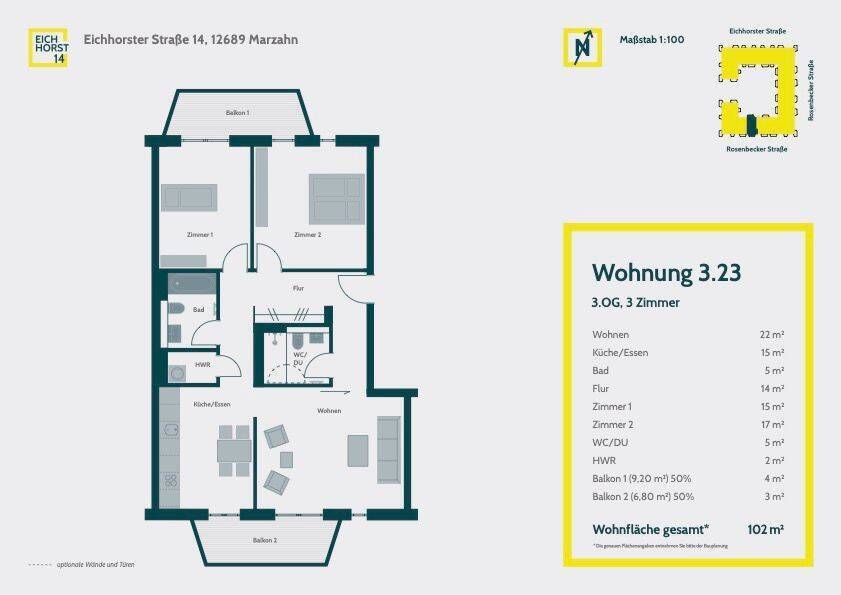 Zuhause mit 3 Zimmern und viel Platz in Berlin - Photo 1