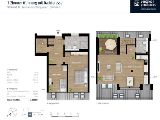 Exklusive 3 Zimmer Penthouse-Maisonettewohnung im Herzen Kölns, Neubau - Erstbezug