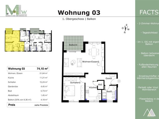 2-ZIMMER-WOHNUNG im 1.OG - Neubau in zentraler Lage in Bamberg mit 74 qm