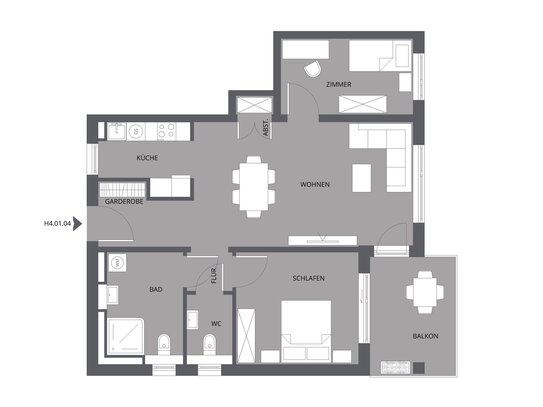 Ab sofort Bezugsfertig | 3-Zimmer Wohnung mit Balkon im 1. Obergeschoss | Süd-Ost | H4.01.04