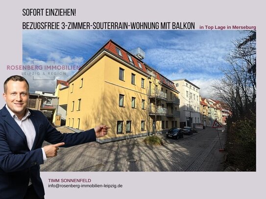 *bezugsfrei* Helle 3-Zimmer-Soutterain- Wohnung mit Balkon in Top Lage in Merseburg