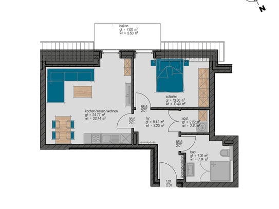 Neubau-Dachgeschosswohnung in zentrumnaher Wohnlage von Aurich