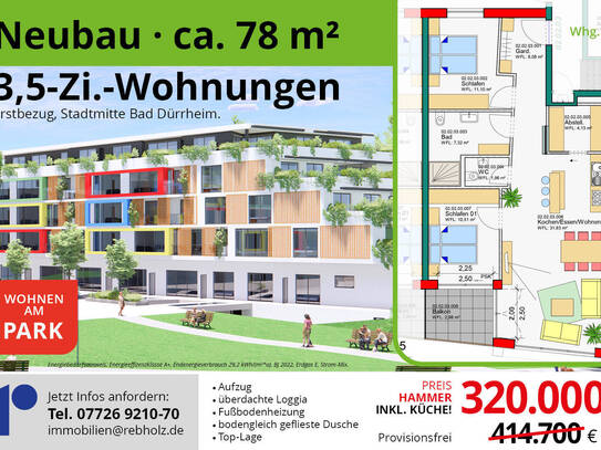 78 m² Neubauwohnung inkl. Küche, 3,5 Zi., Bad Dürrheim, Top Lage