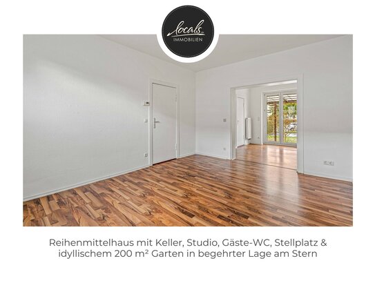 Reihenmittelhaus mit Keller, Studio, Gäste-WC, Stellplatz & idyllischem Garten in begehrter Lage