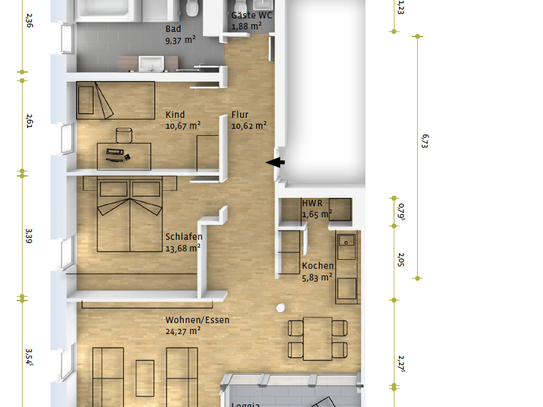 Einladende Drei-Zimmer-Wohnung in den Tuttlinger Höfen