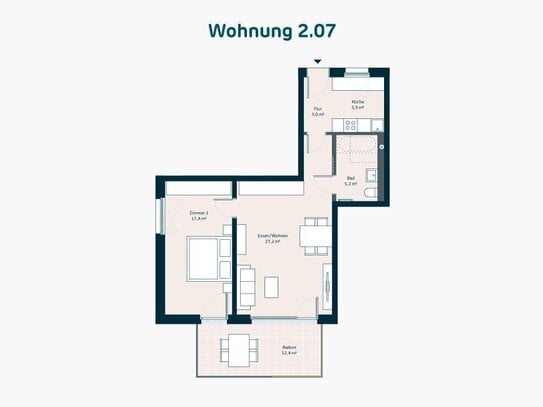 Neubau: 2-Zimmer-Balkonwohnung mit separater Küche