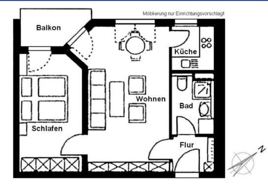 Zentral gelegene 2-Zimmer-Wohnung mit Einbauküche in Fürth