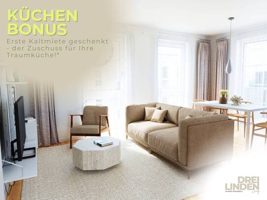 ** NEUBAU "DREILINDEN Living" plus KÜCHENZUSCHUSS: Stilvolle, energieeffiziente 2.-Zi.-Whg. mit offenem Wohnbereich und…