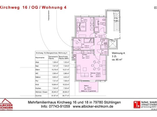 3Zi. OG mit Balkon ca. 85 m²-Wohnung 4-Kirchweg 16-79780 Stühlingen