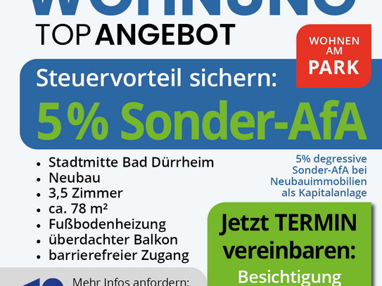 Kapitalanlage: Wohnung Wohnen am Park, 3,5 Zi., Stadtmitte Bad Dürrheim