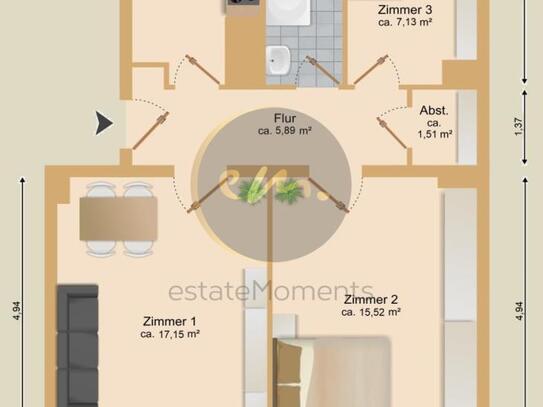 In beliebter Lage: 2,5 Zimmer, attraktiver Grundriss, Tageslicht-Bad, Keller und grüner Innenhof...