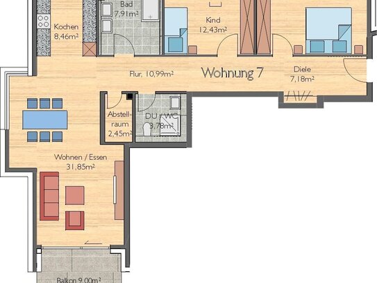 Helle 3 oder 4 Zimmer Südwestwohnung mit Balkon