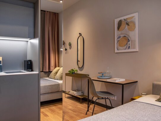 1-Zimmerapartment mit Wlan, TV, Designerküche, Dusche/Wc, Waschmaschine und Trockner, Lounge, Fahrradverleih und Co-Wor…