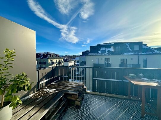 Moderne 1 Zimmer Wohnung mit großem Balkon und Bergblick