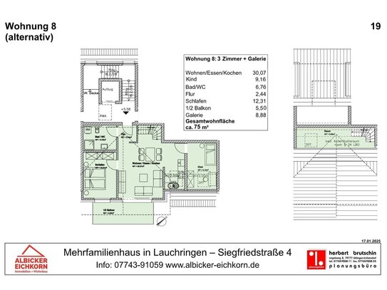 3 Zi. + Galerie DG mit Balkon ca. 75 m² - Wohnung 8 - Siegfriedstr. 4, 79787 Lauchringen - Neubau