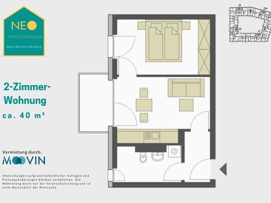 Kompaktes Wohnen ohne Kompromisse: 2-Zimmer Wohnung mit 38 m², Einbauküche, Balkon und Tageslichtbad