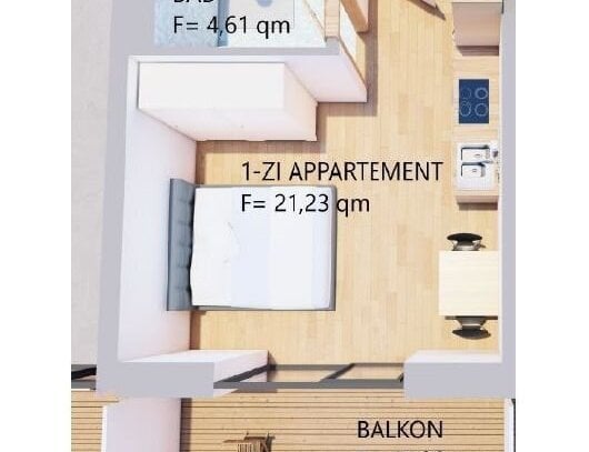 Möbliertes, helles 1-Zimmer-Apartement mit Balkon im 2. OG in Kaufbeuren