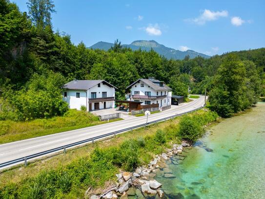 TOP PREIS - 3 WOHNEINHEITEN in ZWEI SEHR GEPFLEGTEN HÄUSERN - EIN PREIS ! DIREKT am GLASKLAREN ALMFLUSS - EIGENER BADEP…