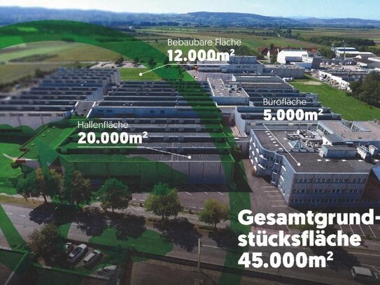 17.000 m2 Hallenkomplex- 2 x 1000 m2 Halle -ausweitbar auf 4000 m2 und 230 m 2 Büro verfügbar