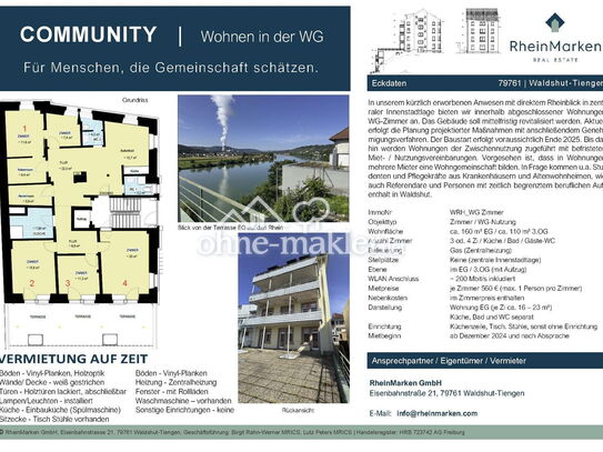 WG-Zimmer, Waldshut-Tiengen, Rheinblick, zenztrale Innenstadtlage - TOP 440 €+NK (Warmmiete)