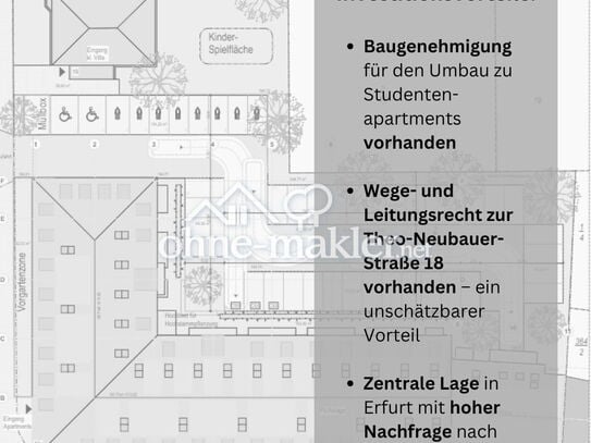 Zugang zur Theo-Neubauer-Straße 18 und Baugenehmigung für 165 Studentenapartments