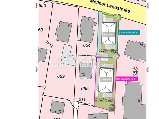 Ohne Makler - Attraktives Baugrundstück für großzügiges Doppelhaus