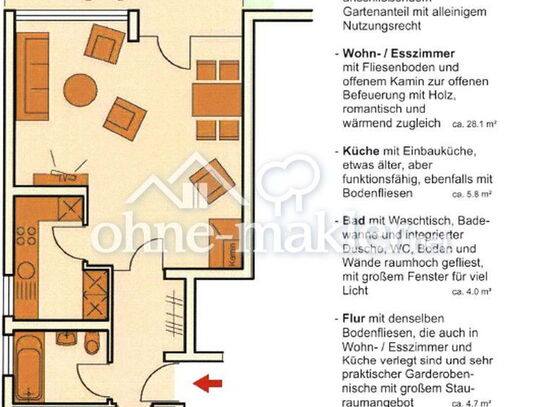 2 1/2 Zimmer Wohnung im EG mit Terrasse und Gartenanteil in Stuttgart Weilimdorf