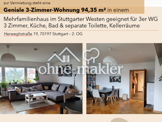 Schöne 3-Zimmer-Wohnung im Stuttgarter Westen WG-geeignet