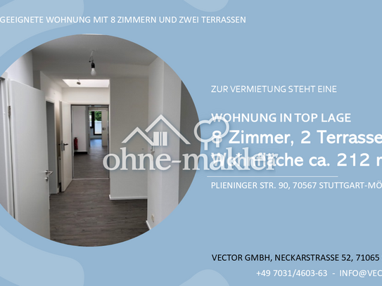 Wohnung in top Lage - 8 Zimmer, 2 Terrassen, Wohnfläche ca. 212 m²