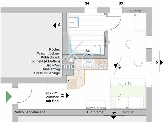 ERSTBEZUG 1-Zi. Wohnung * mit Einbauküche *provisionsfrei/ KFW 55 (Niedrigenergiehaus)
