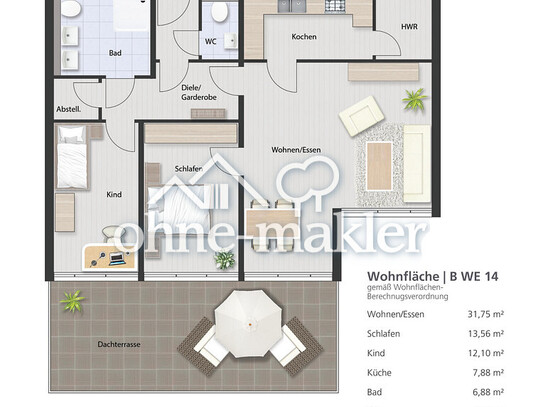 Zukunftssicher und hochwertig: 3-Zimmer-Wohnung in KfW 40-Neubauprojekt Variante 3.1