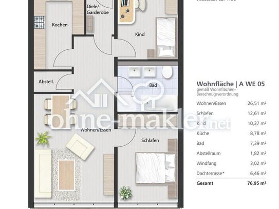 Zukunftssicher und hochwertig: 3-Zimmer-Wohnung in KfW 40-Neubauprojekt Variante 2