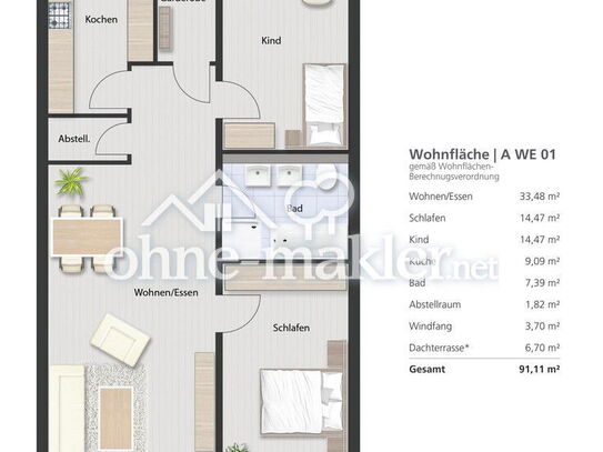 Zukunftssicher und hochwertig: 3-Zimmer-Wohnung in KfW 40-Neubauprojekt Variante 1