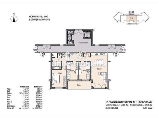 Großzügige 4-Zimmer-Wohnung im 2. OG, mit Aufzug und Tiefgarage. Zentrale Lage in Geiselhöring.