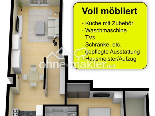 Stilvolle, voll möblierte und renovierte 2-ZKB-Wohnung mit Balkon und Einbauküche, Garage+Stellplatz