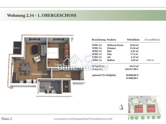 2 Zimmer 1.OG Neubau-Eigentumswohnung 2.34