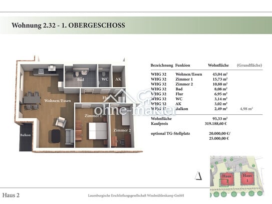 3 Zimmer 1. OG Neubau-Eigentumswohnung 2.32