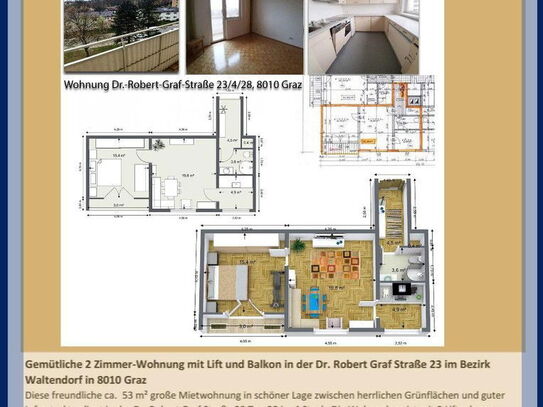 Freundliche 2-Zimmerwohnung 53 m² mit Balkon im Grünen in Graz St.Peter 8010